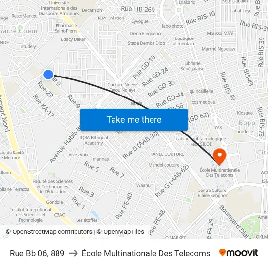 Rue Bb 06, 889 to École Multinationale Des Telecoms map