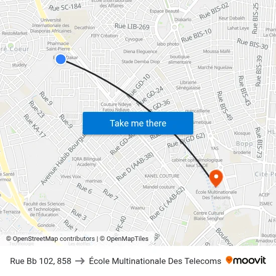 Rue Bb 102, 858 to École Multinationale Des Telecoms map