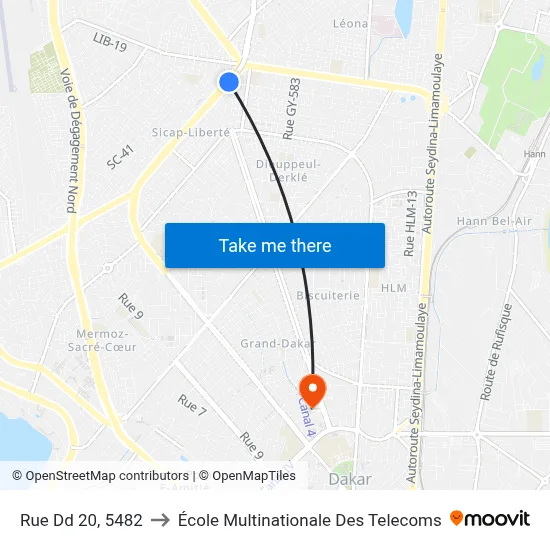 Rue Dd 20, 5482 to École Multinationale Des Telecoms map