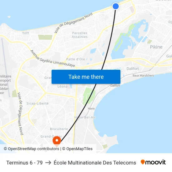 Terminus 6 - 79 to École Multinationale Des Telecoms map
