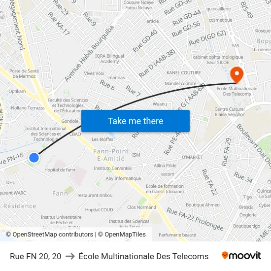 Rue FN 20, 20 to École Multinationale Des Telecoms map
