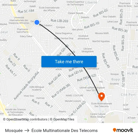 Mosquée to École Multinationale Des Telecoms map