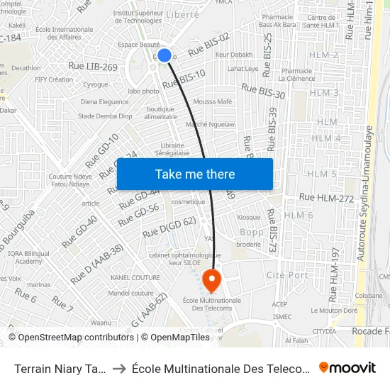 Terrain Niary Tally to École Multinationale Des Telecoms map