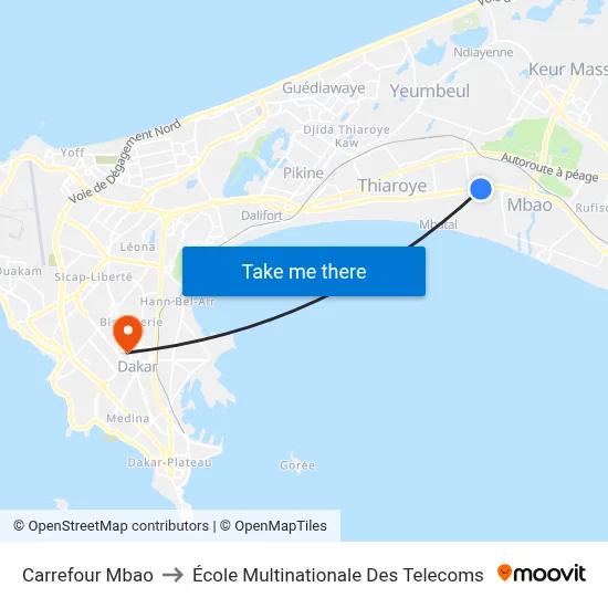 Carrefour Mbao to École Multinationale Des Telecoms map