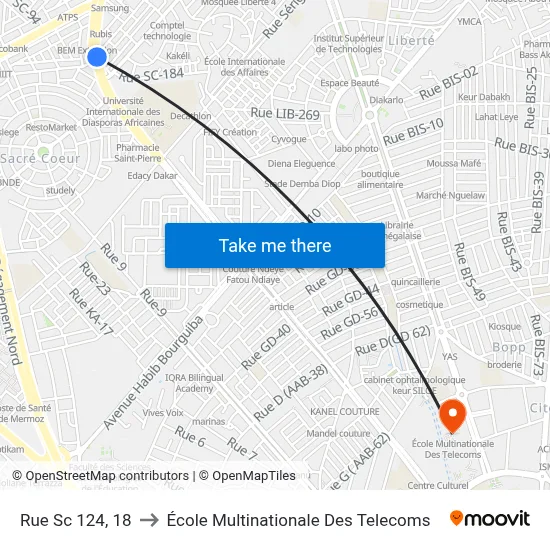 Rue Sc 124, 18 to École Multinationale Des Telecoms map