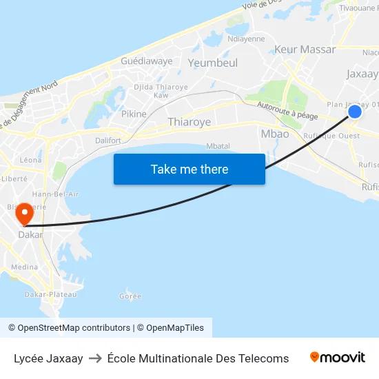 Lycée Jaxaay to École Multinationale Des Telecoms map