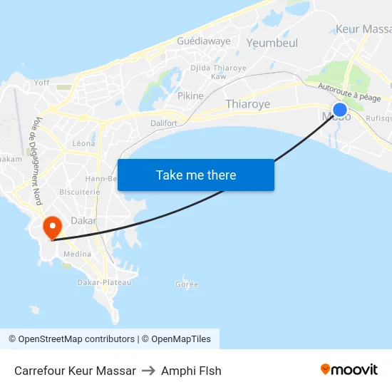 Carrefour Keur Massar to Amphi Flsh map