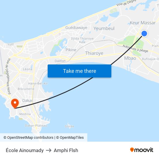 École Ainoumady to Amphi Flsh map