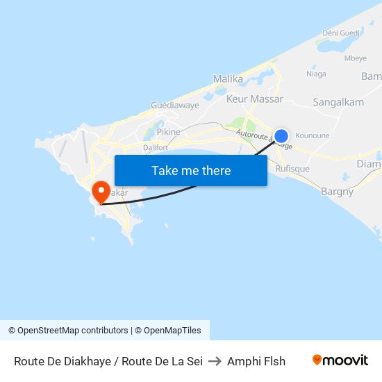 Route De Diakhaye / Route De La Sei to Amphi Flsh map