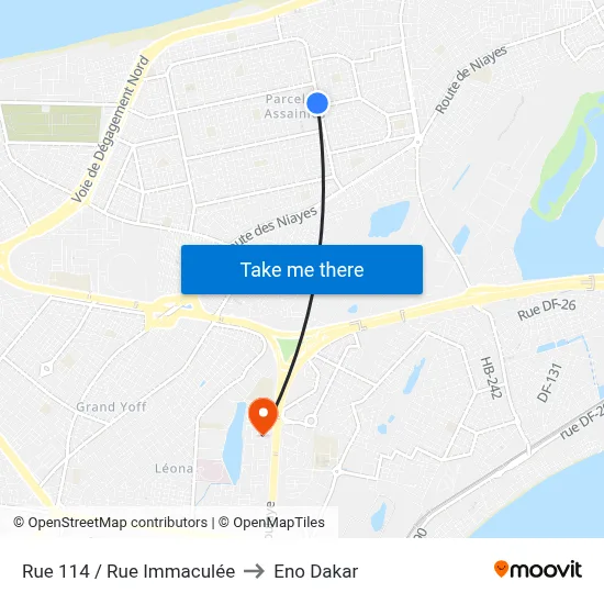 Rue 114 / Rue Immaculée to Eno Dakar map