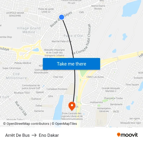 Arrêt De Bus to Eno Dakar map