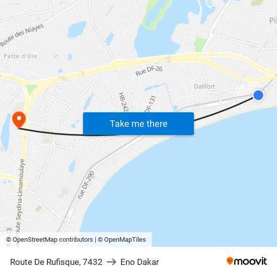 Route De Rufisque, 7432 to Eno Dakar map