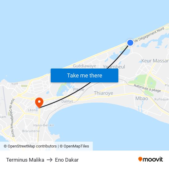 Terminus Malika to Eno Dakar map