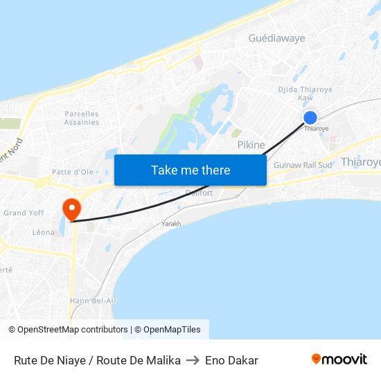 Rute De Niaye / Route De Malika to Eno Dakar map