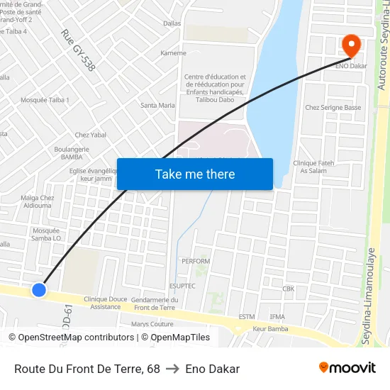 Route Du Front De Terre, 68 to Eno Dakar map