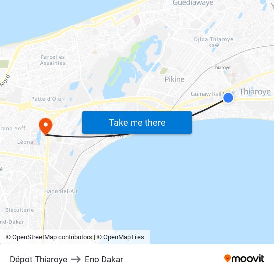 Dépot Thiaroye to Eno Dakar map