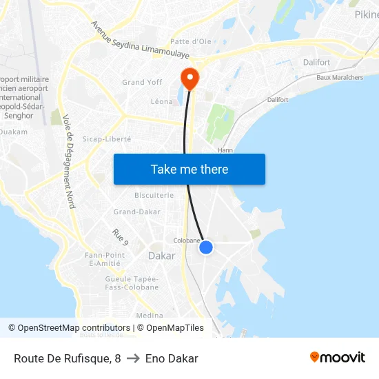 Route De Rufisque, 8 to Eno Dakar map