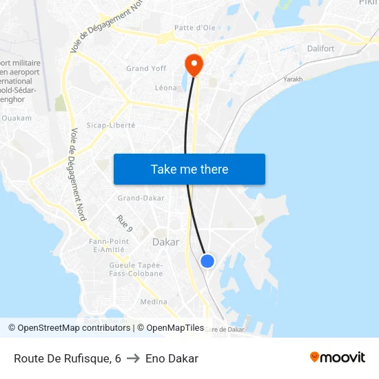 Route De Rufisque, 6 to Eno Dakar map