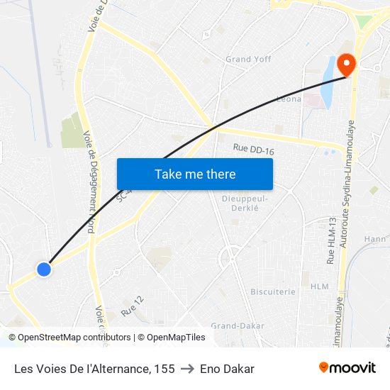 Les Voies De I'Alternance, 155 to Eno Dakar map