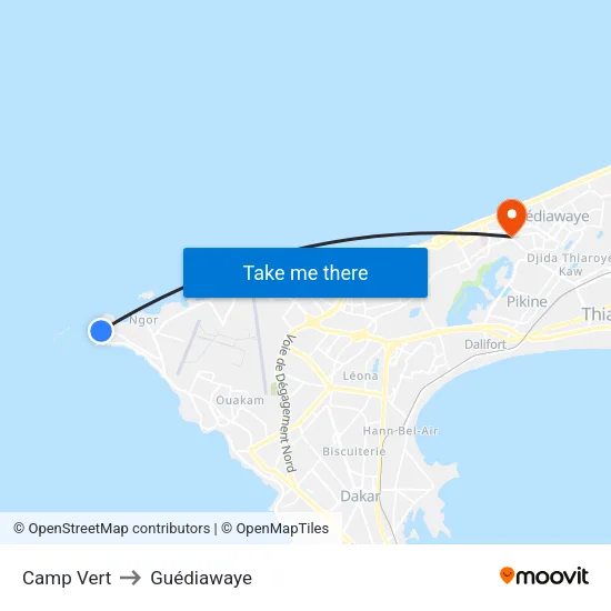 Camp Vert to Guédiawaye map
