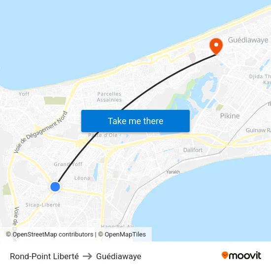 Rond-Point Liberté to Guédiawaye map