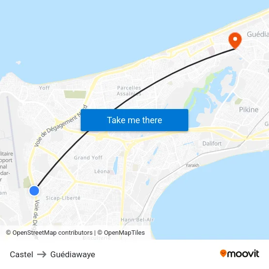 Castel to Guédiawaye map