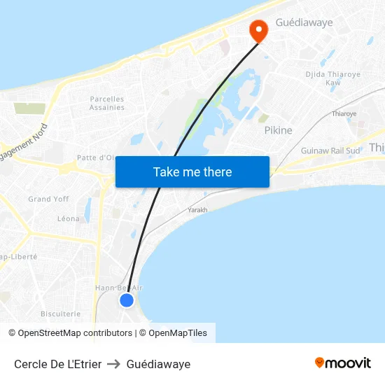 Cercle De L'Etrier to Guédiawaye map