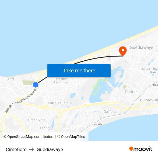 Cimetiére to Guédiawaye map