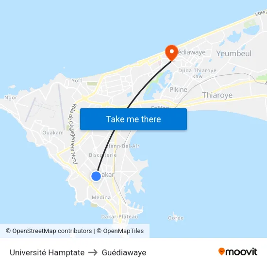 Université Hamptate to Guédiawaye map