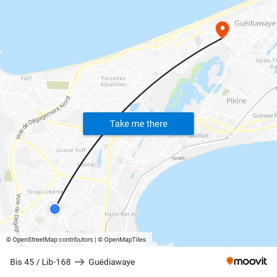 Bis 45 / Lib-168 to Guédiawaye map