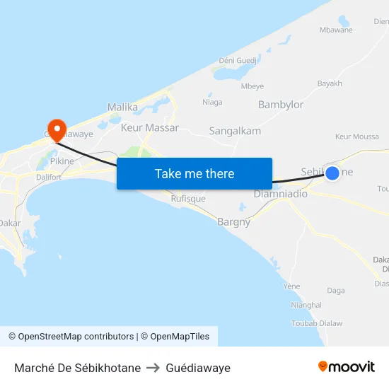 Marché De Sébikhotane to Guédiawaye map