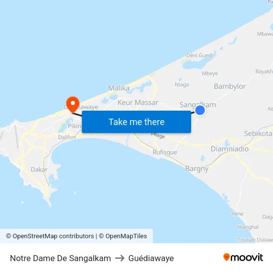 Notre Dame De Sangalkam to Guédiawaye map