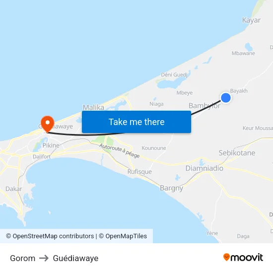 Gorom to Guédiawaye map