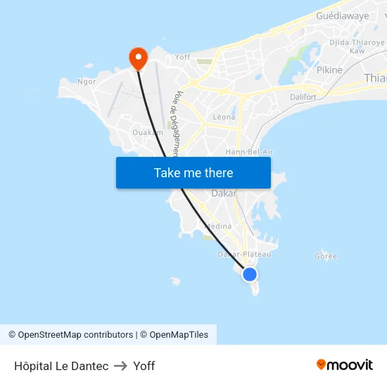 Hôpital Le Dantec to Yoff map