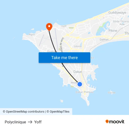 Polyclinique to Yoff map