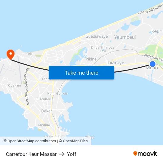 Carrefour Keur Massar to Yoff map