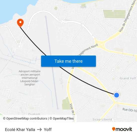 Ecolé Khar Yalla to Yoff map