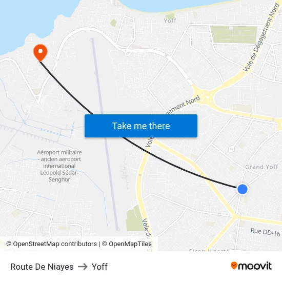 Route De Niayes to Yoff map