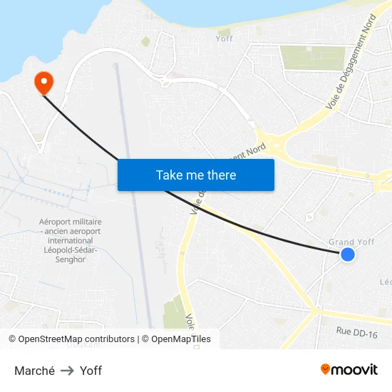 Marché to Yoff map