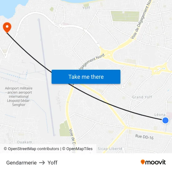 Gendarmerie to Yoff map