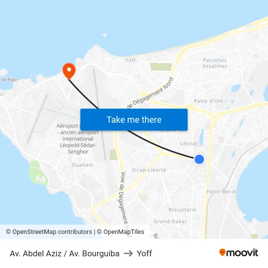 Av. Abdel Aziz / Av. Bourguiba to Yoff map