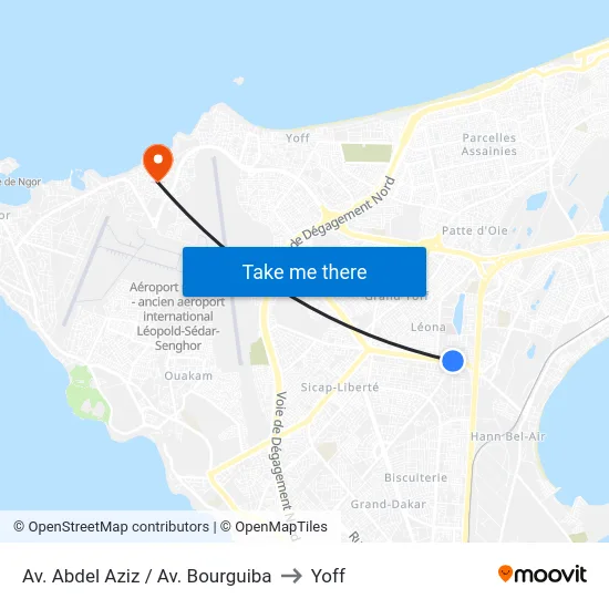 Av. Abdel Aziz / Av. Bourguiba to Yoff map