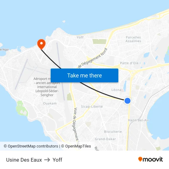 Usine Des Eaux to Yoff map