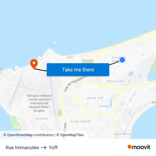 Rue Immaculée to Yoff map