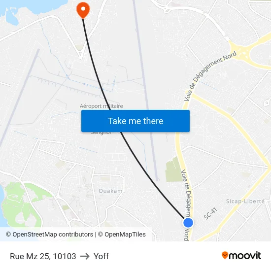 Rue Mz 25, 10103 to Yoff map