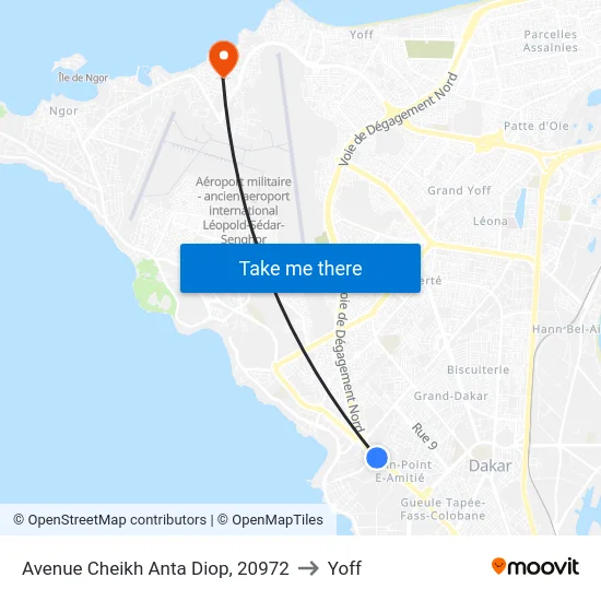 Avenue Cheikh Anta Diop, 20972 to Yoff map