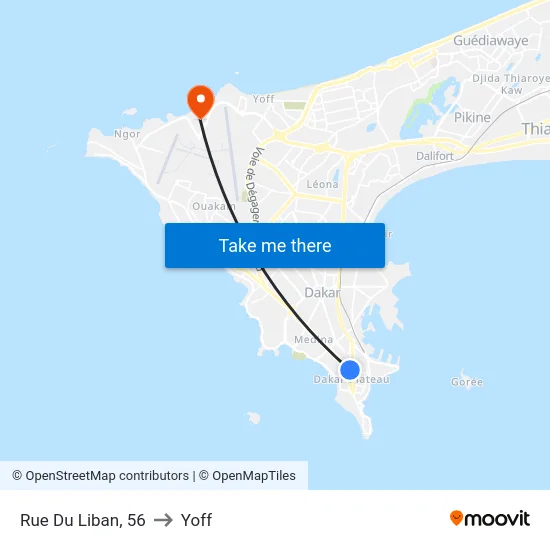 Rue Du Liban, 56 to Yoff map