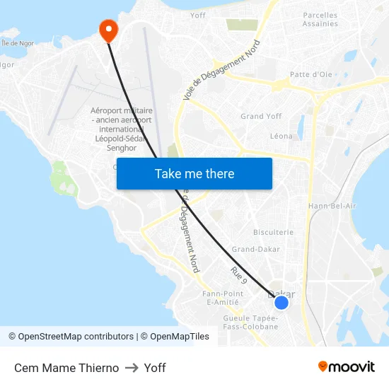 Cem Mame Thierno to Yoff map
