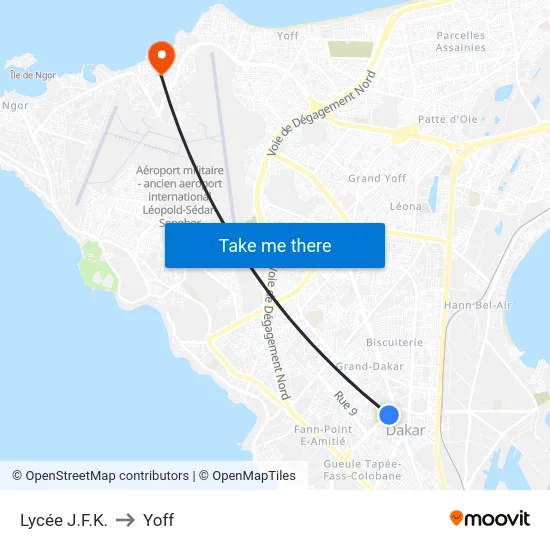 Lycée J.F.K. to Yoff map