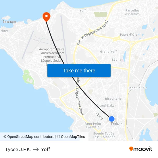 Lycée J.F.K. to Yoff map